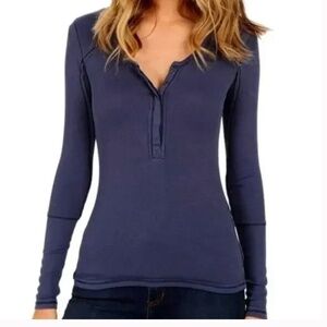 We the Free Megs Up All Night Henley Top Ribbed Snap Button Slim Fit Y2K Large